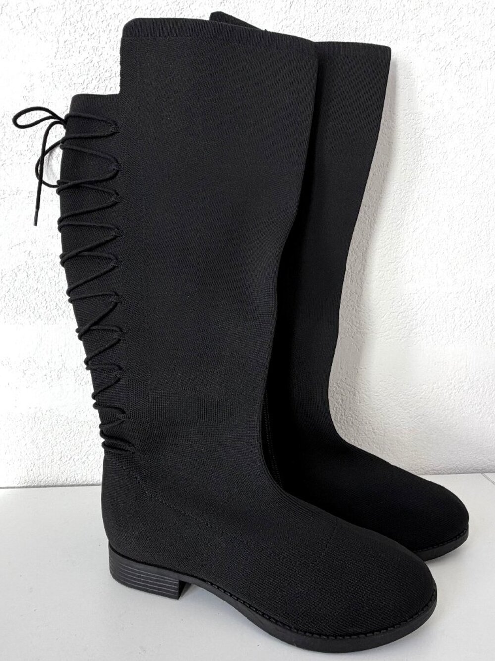 New Torrid Black Knee Boots with Criss Cross Tie on the Back - Size 8